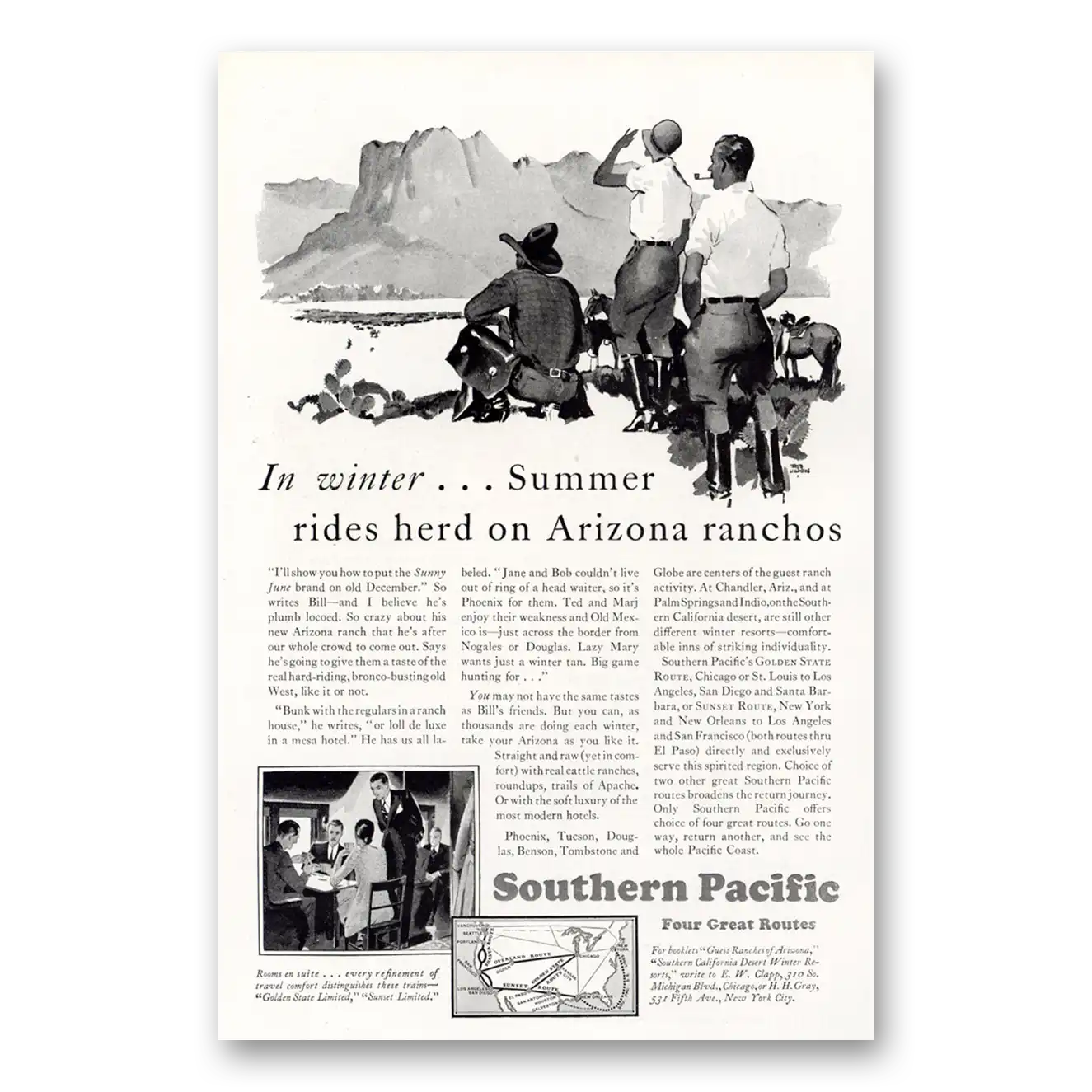 1929 Southern Pacific Summer Rides Herd On Ranchos Vintage Magazine Print Ad