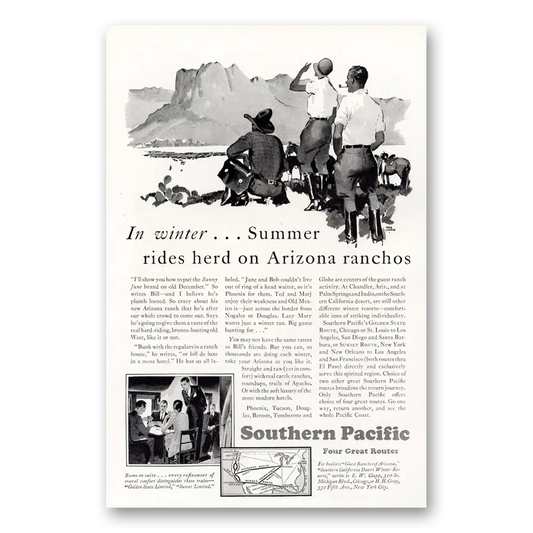 1929 Southern Pacific Summer Rides Herd On Ranchos Vintage Magazine Print Ad