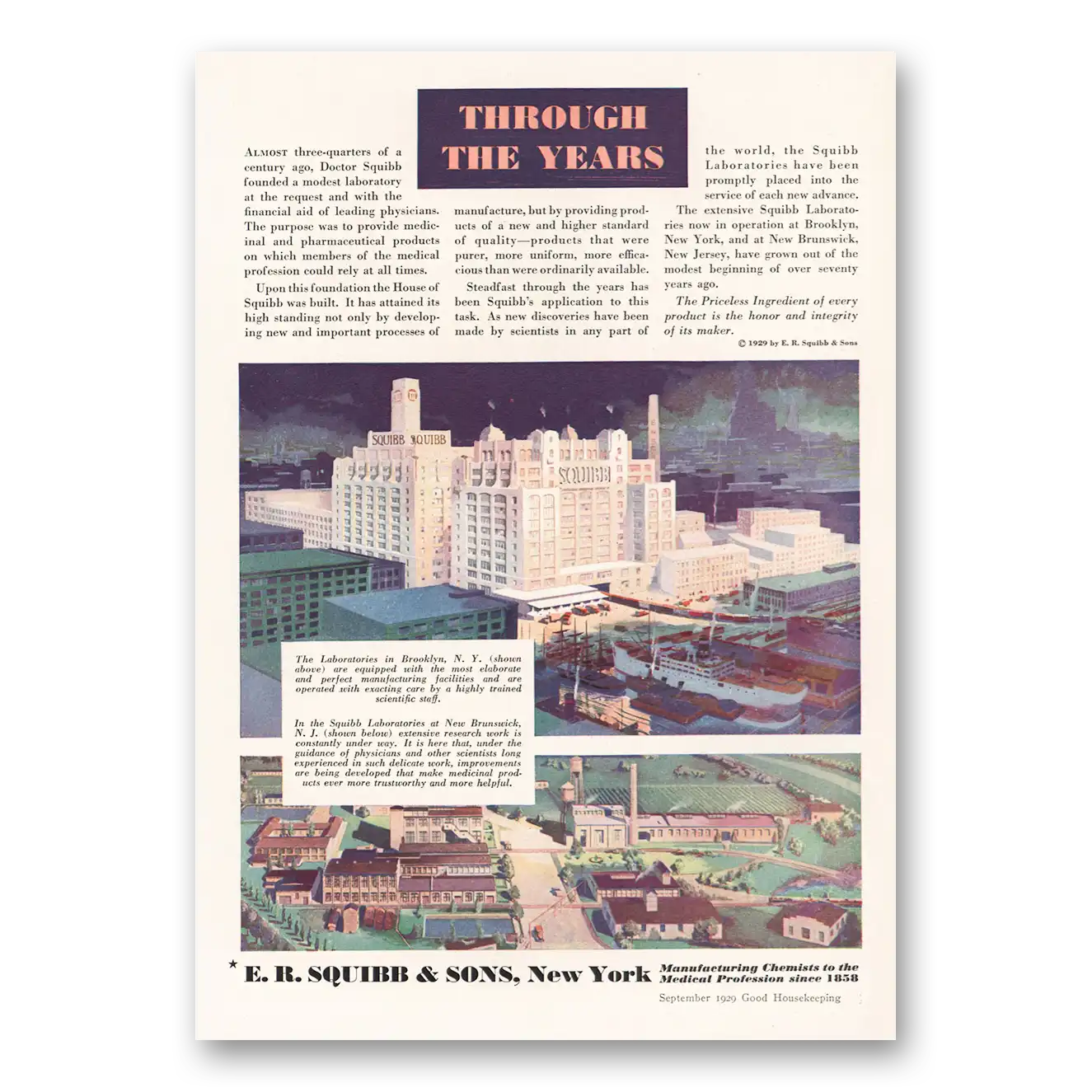 1929 Squibb Through the Years Brooklyn New Brunswick Vintage Magazine Print Ad