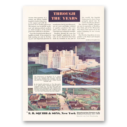 1929 Squibb Through the Years Brooklyn New Brunswick Vintage Magazine Print Ad