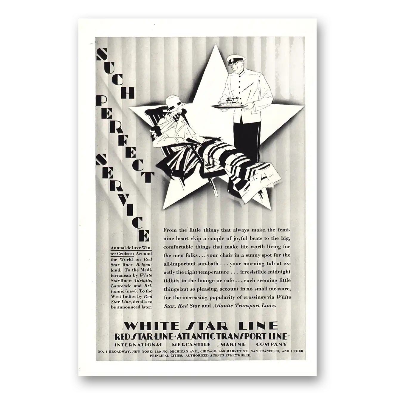 1929 White Star Line Such Perfect Service Vintage Magazine Print Ad