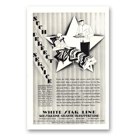 1929 White Star Line Such Perfect Service Vintage Magazine Print Ad