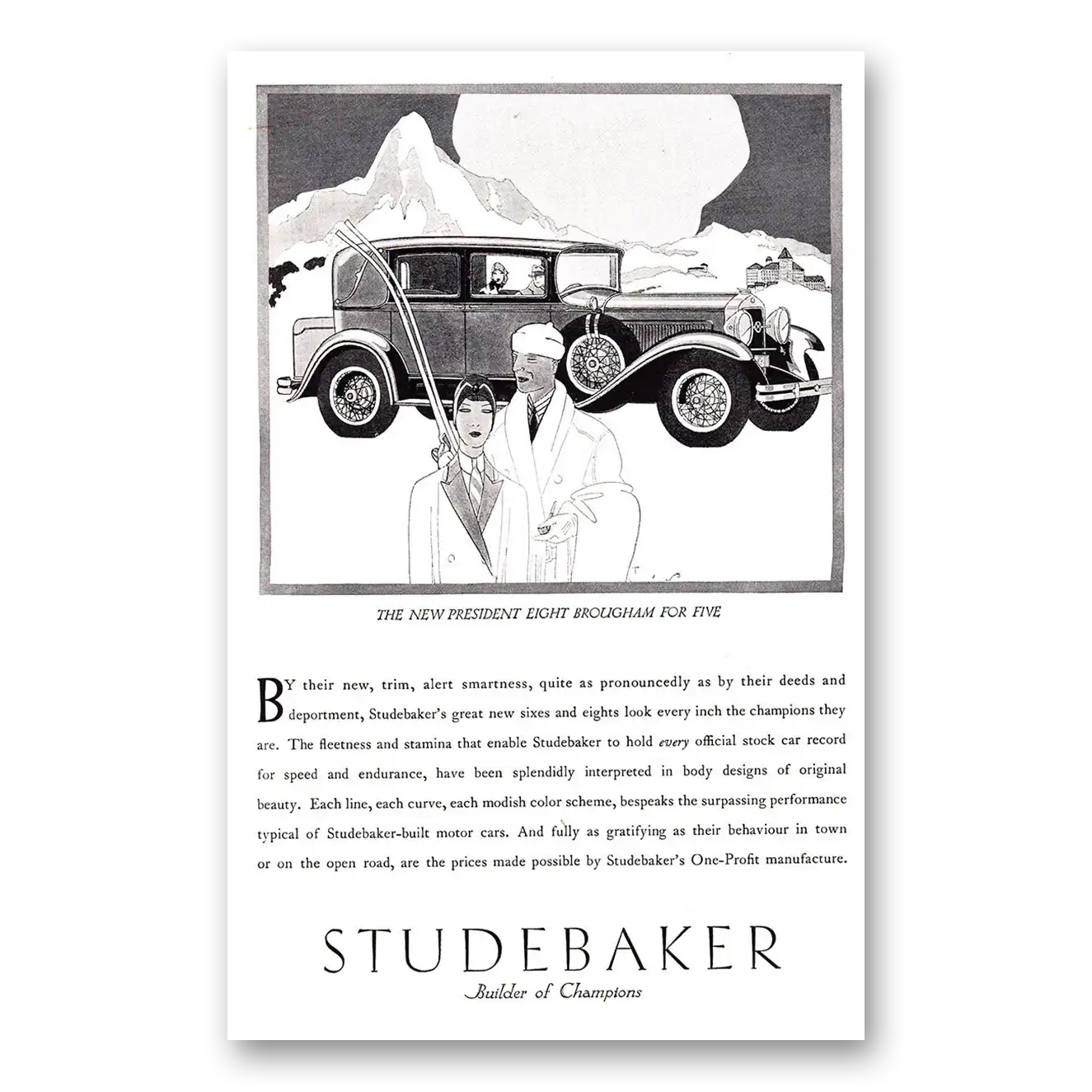 1929 Studebaker President Eight Brougham for Five Vintage Magazine Print Ad