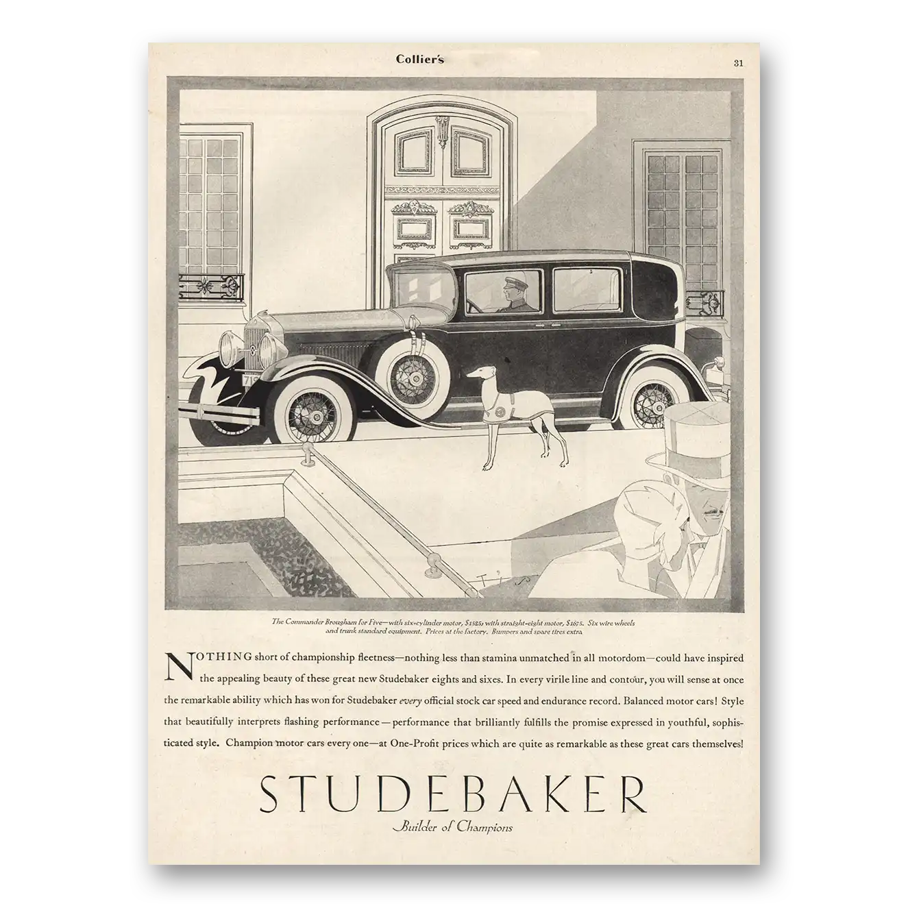 1929 Studebaker Commander Nothing Short of Championship Vintage Magazine Print Ad