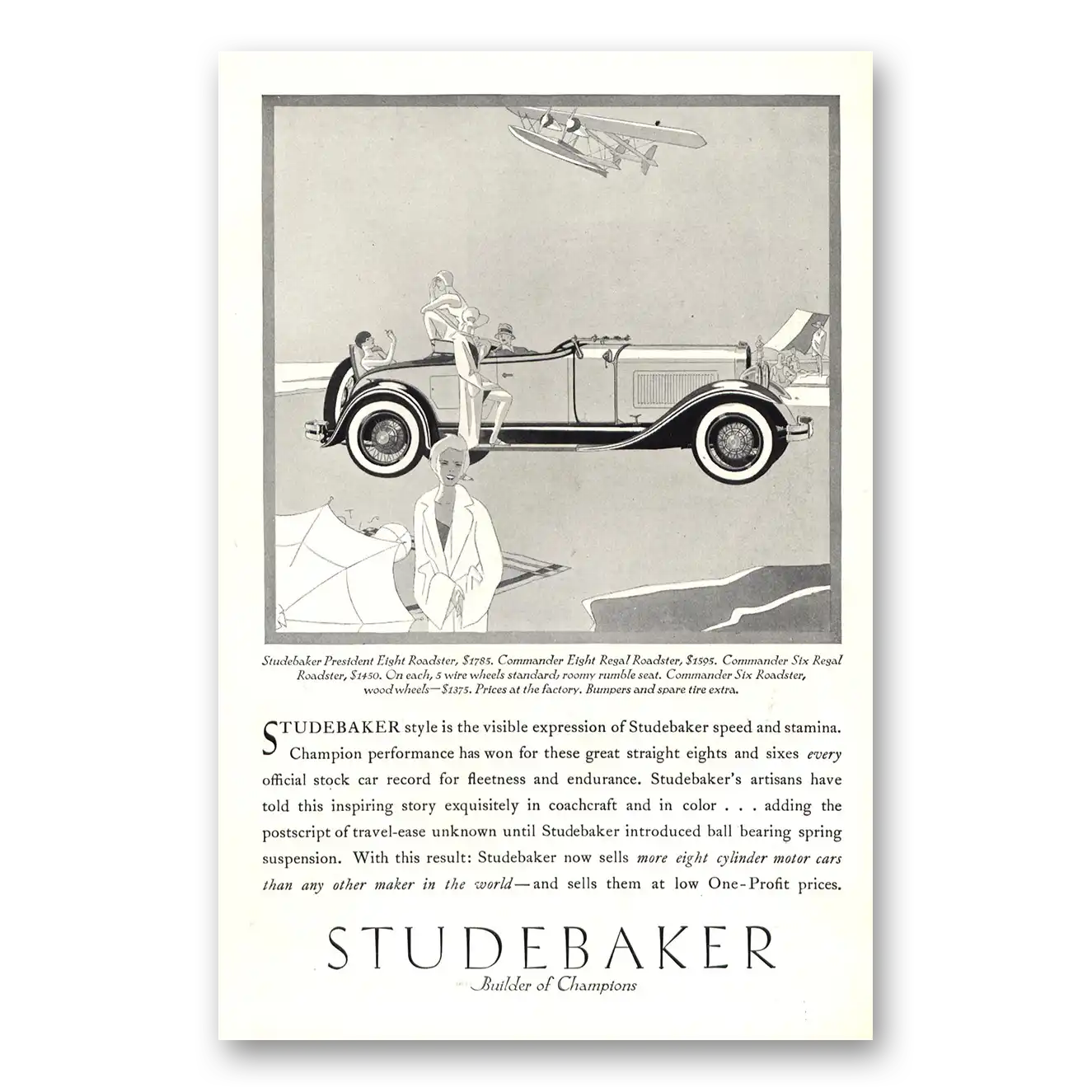 1929 Studebaker President Eight Roadster Commander Vintage Magazine Print Ad