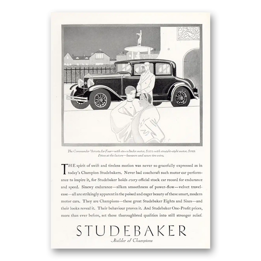 1929 Studebaker Commander Spirit of Swift and Tireless Motion Vintage Magazine Print Ad