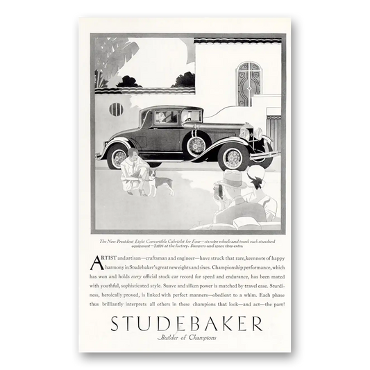 1929 Studebaker President Light Eight Convertible Cabriolet Vintage Magazine Print Ad