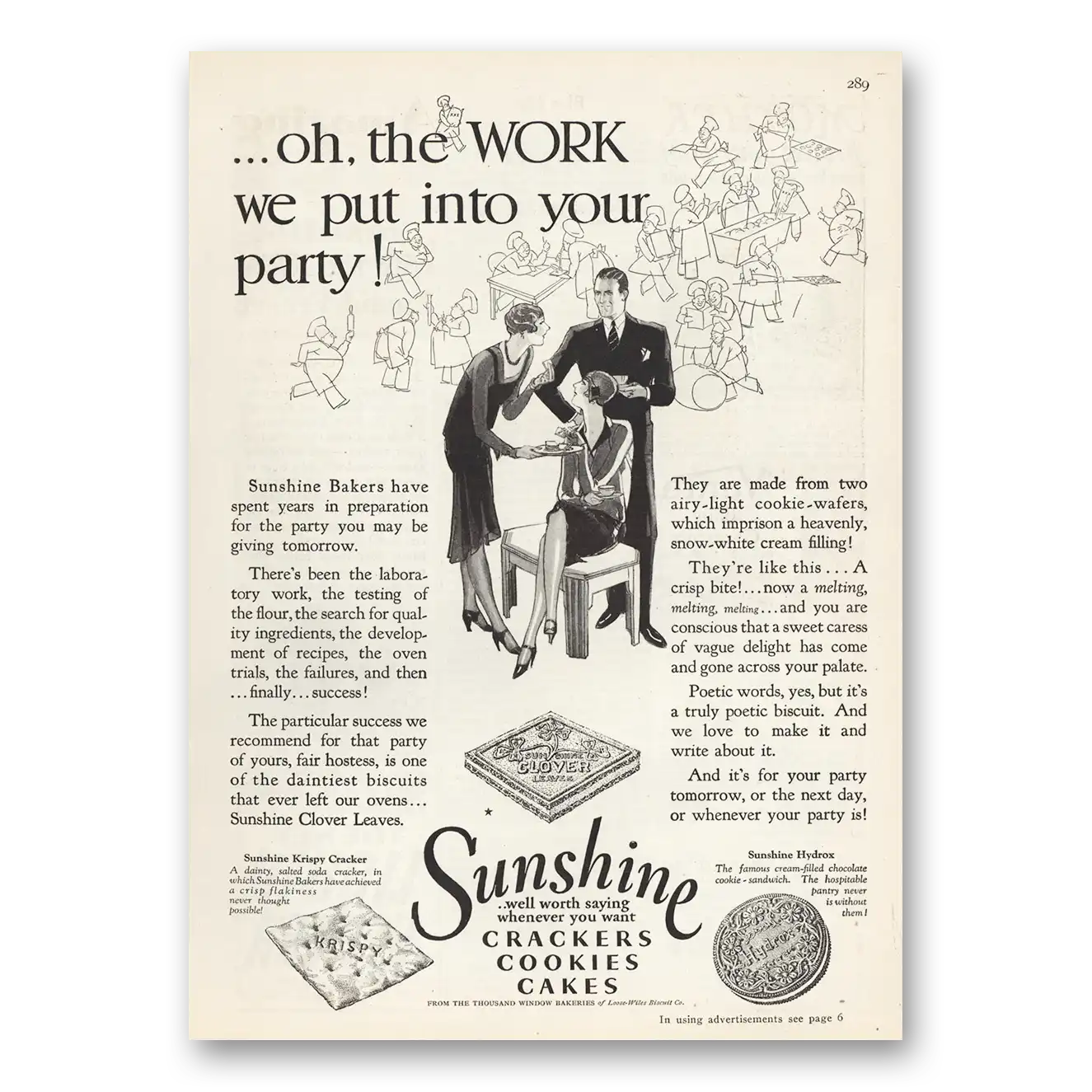 1929 Sunshine Cookies Oh the Work We Put Into Your Party Vintage Magazine Print Ad