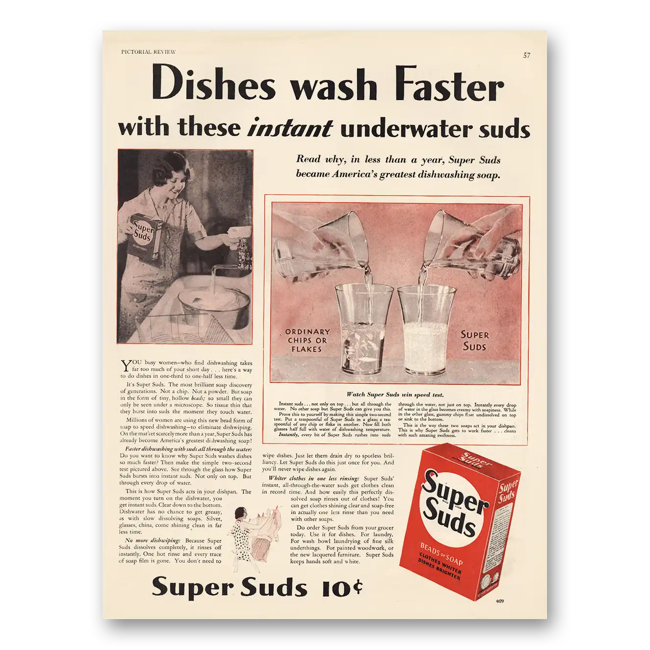 1929 Super Suds Dishes Wash Faster Vintage Magazine Print Ad