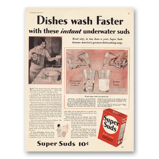 1929 Super Suds Dishes Wash Faster Vintage Magazine Print Ad