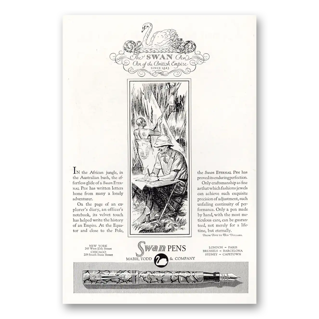 1929 Swan Pens Pen of the British Empire Vintage Magazine Print Ad