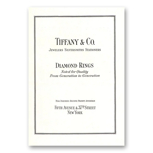 1929 Tiffany & Co Diamond Rings Vintage Magazine Print Ad