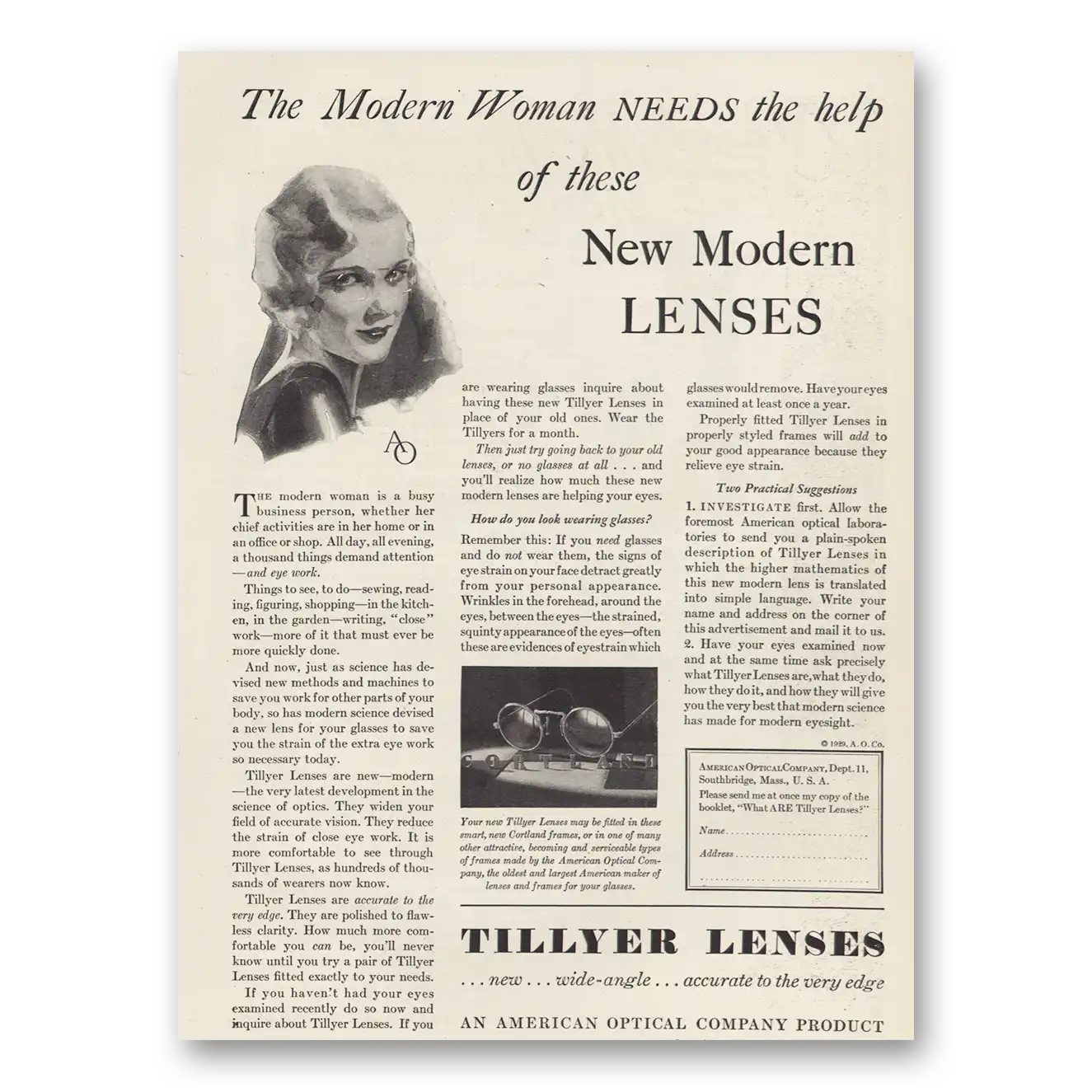 1929 Tillyer Lenses New Modern Lenses Vintage Magazine Print Ad