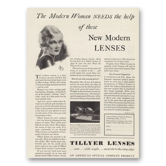 1929 Tillyer Lenses New Modern Lenses Vintage Magazine Print Ad