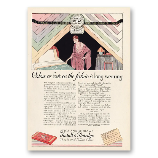 1929 Tintall & Tintedge Sheets Colors As Fast As the Fabric Is Long Wearing Vintage Magazine Print Ad