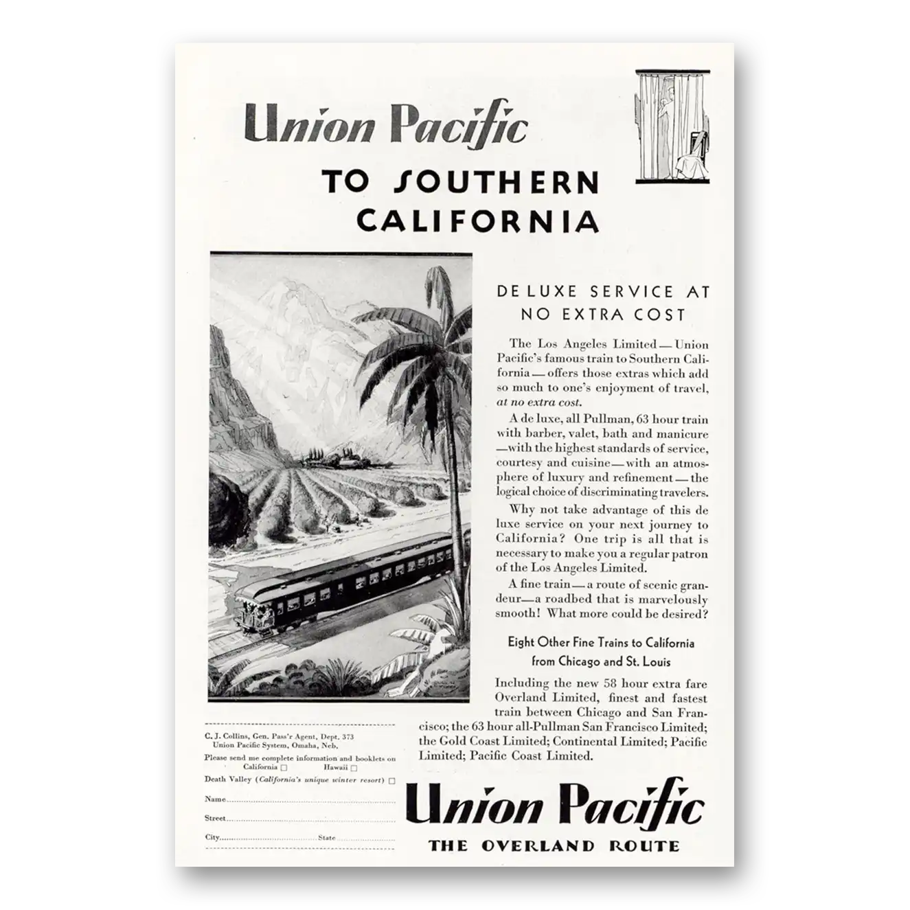 1929 Union Pacific Railroad To Southern California Vintage Magazine Print Ad