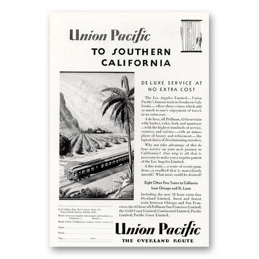 1929 Union Pacific Railroad To Southern California Vintage Magazine Print Ad