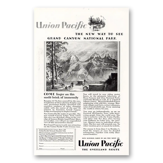 1929 Union Pacific Railroad Grand Canyon National Park Vintage Magazine Print Ad