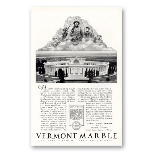 1929 Vermont Marble Arlington Memorial Amphitheatre Vintage Magazine Print Ad