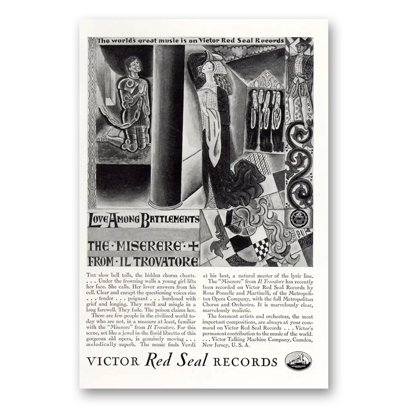 1929 Victor Red Seal Records Love Among Battlements Vintage Magazine Print Ad