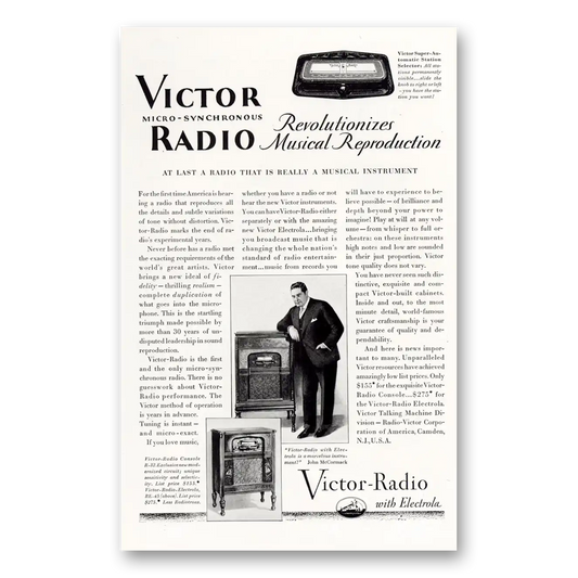 1929 Victor Radio Revolutionizes Musical Reproduction Vintage Magazine Print Ad