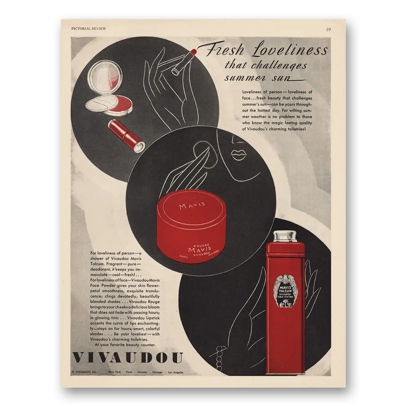 1929 Vivaudou Fresh Loveliness Challenges Summer Sun Vintage Magazine Print Ad