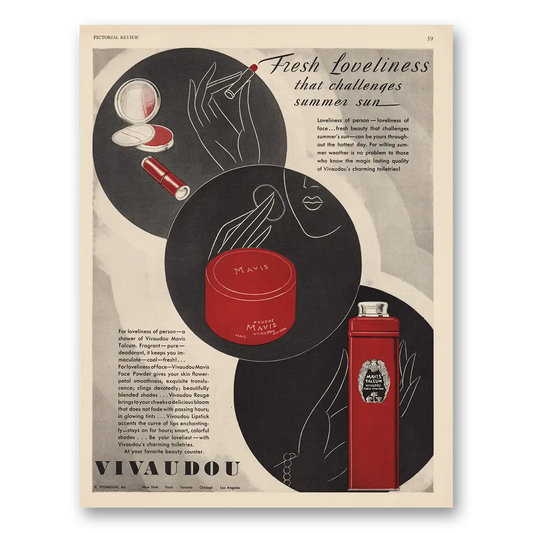 1929 Vivaudou Fresh Loveliness Challenges Summer Sun Vintage Magazine Print Ad