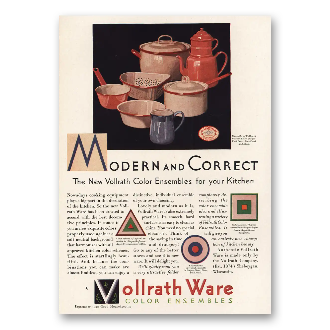 1929 Vollrath Ware Modern and Correct Vintage Magazine Print Ad