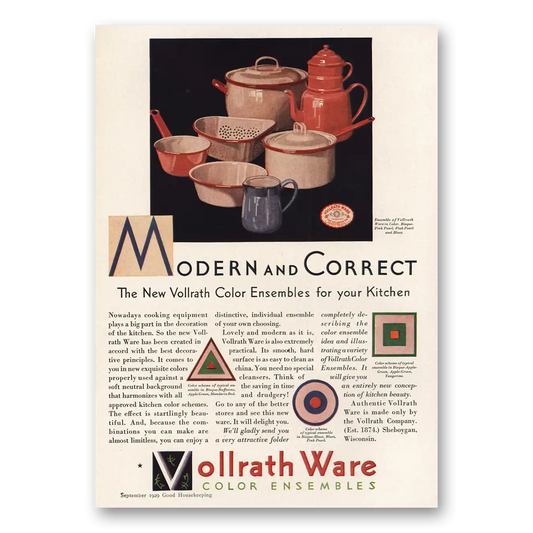 1929 Vollrath Ware Modern and Correct Vintage Magazine Print Ad