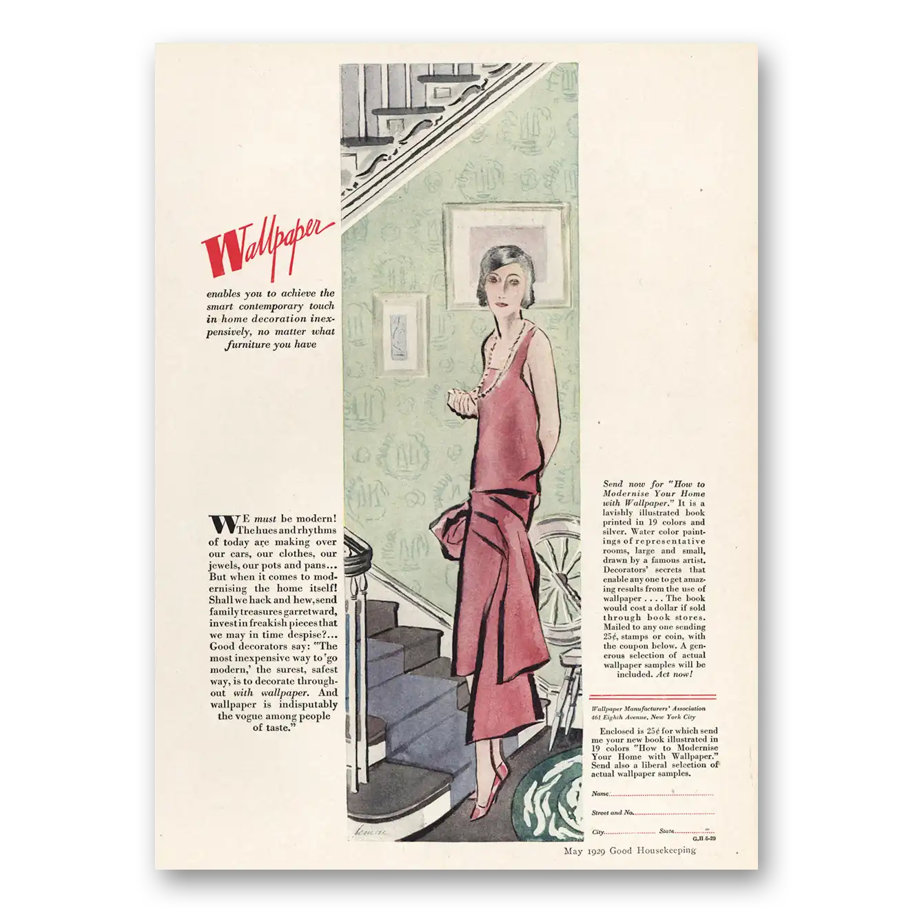 1929 Wallpaper Manufacturers Smart Contemporary Touch Vintage Magazine Print Ad