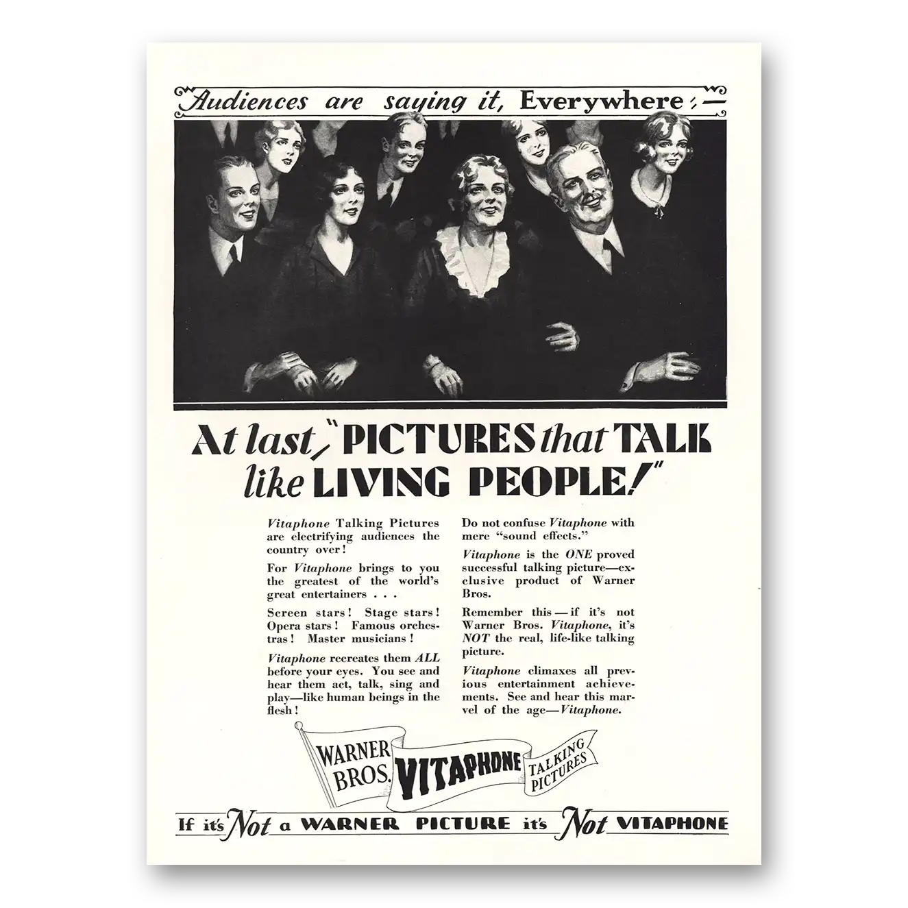 1929 Warner Brothers Vitaphone Talking Pictures Vintage Magazine Print Ad