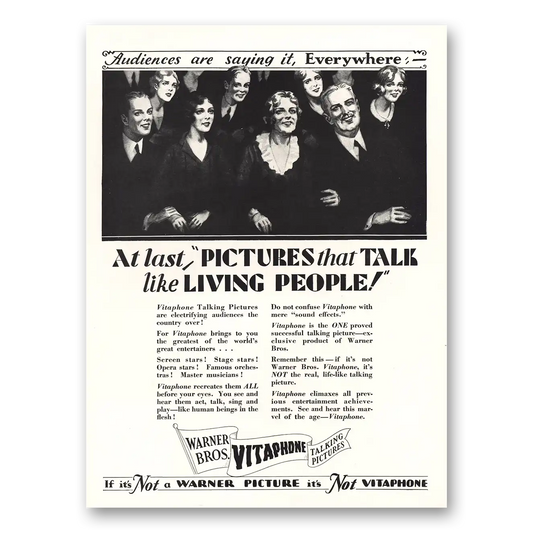 1929 Warner Brothers Vitaphone Talking Pictures Vintage Magazine Print Ad