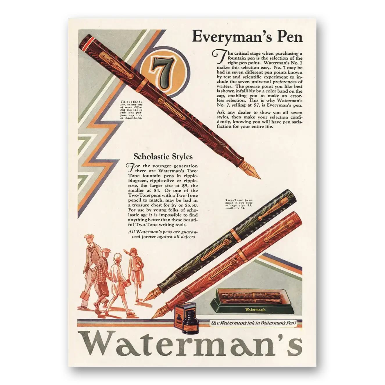 1929 Watermans Pen Everymans Pen Scholastic Styles Vintage Magazine Print Ad