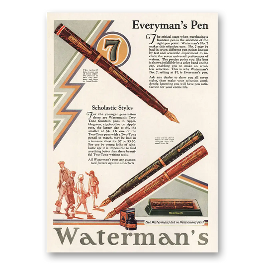 1929 Watermans Pen Everymans Pen Scholastic Styles Vintage Magazine Print Ad