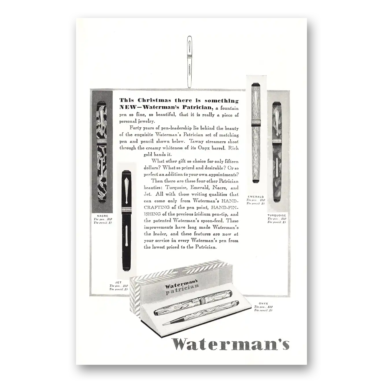 1929 Watermans Ideal Fountain Pen Patrician Christmas Vintage Magazine Print Ad