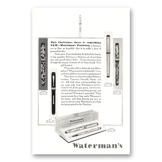 1929 Watermans Ideal Fountain Pen Patrician Christmas Vintage Magazine Print Ad