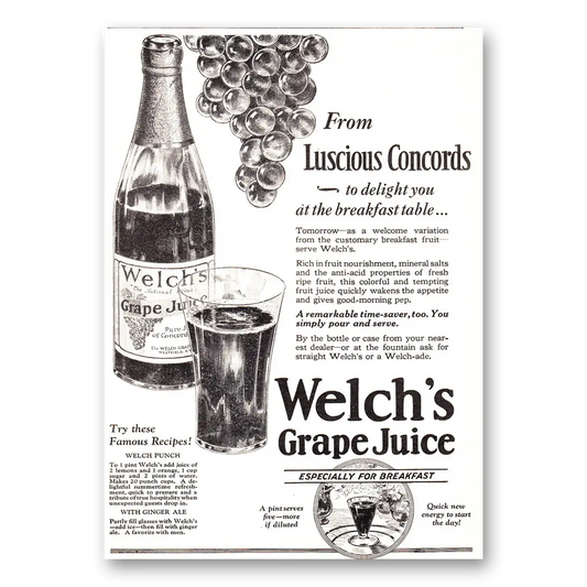 1929 Welch's Grape Juice From Luscious Concords Vintage Magazine Print Ad