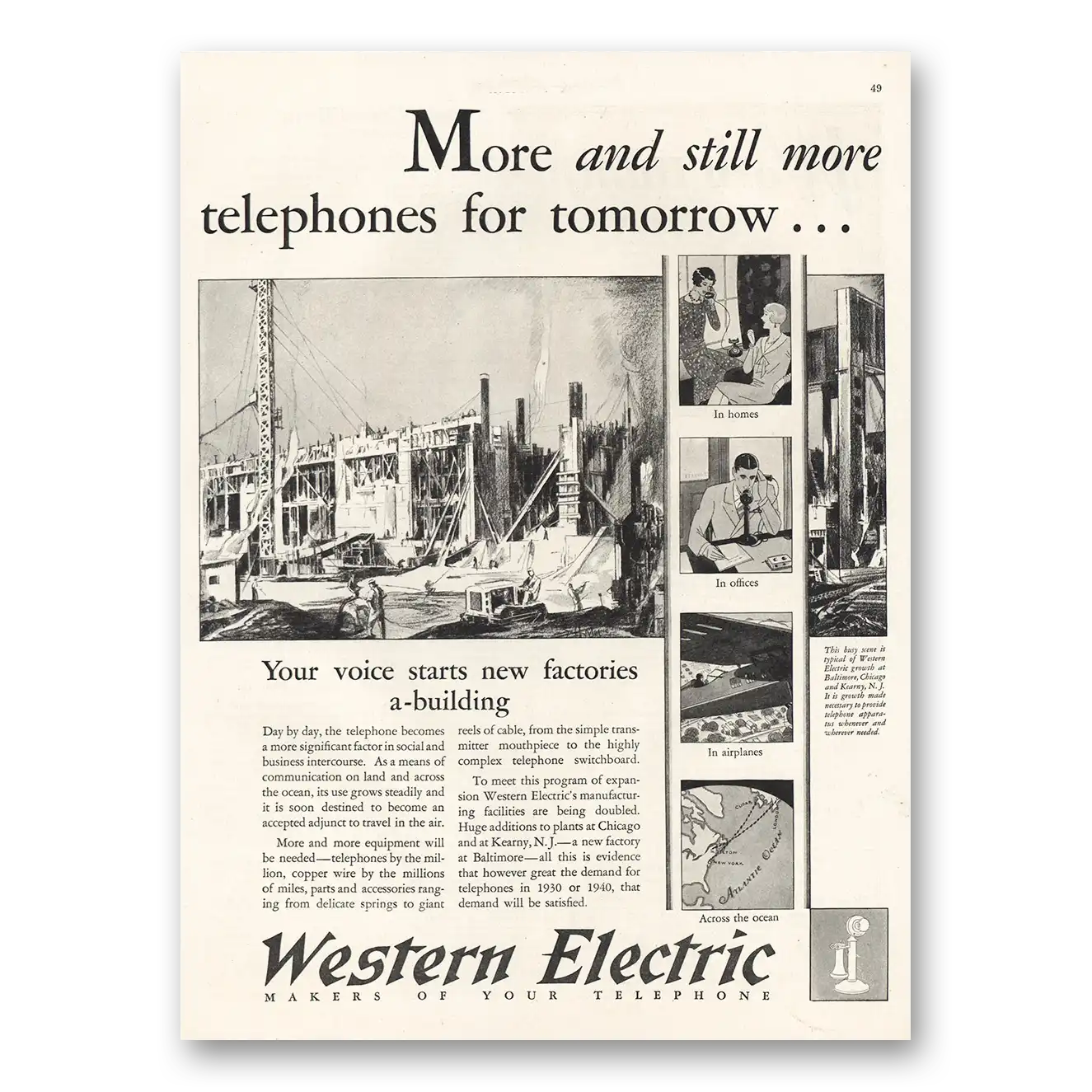 1929 Western Electric Still More Telephones for Tomorrow Vintage Magazine Print Ad