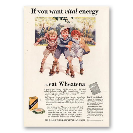 1929 Wheatena Cereal You Want Vital Energy Vintage Magazine Print Ad