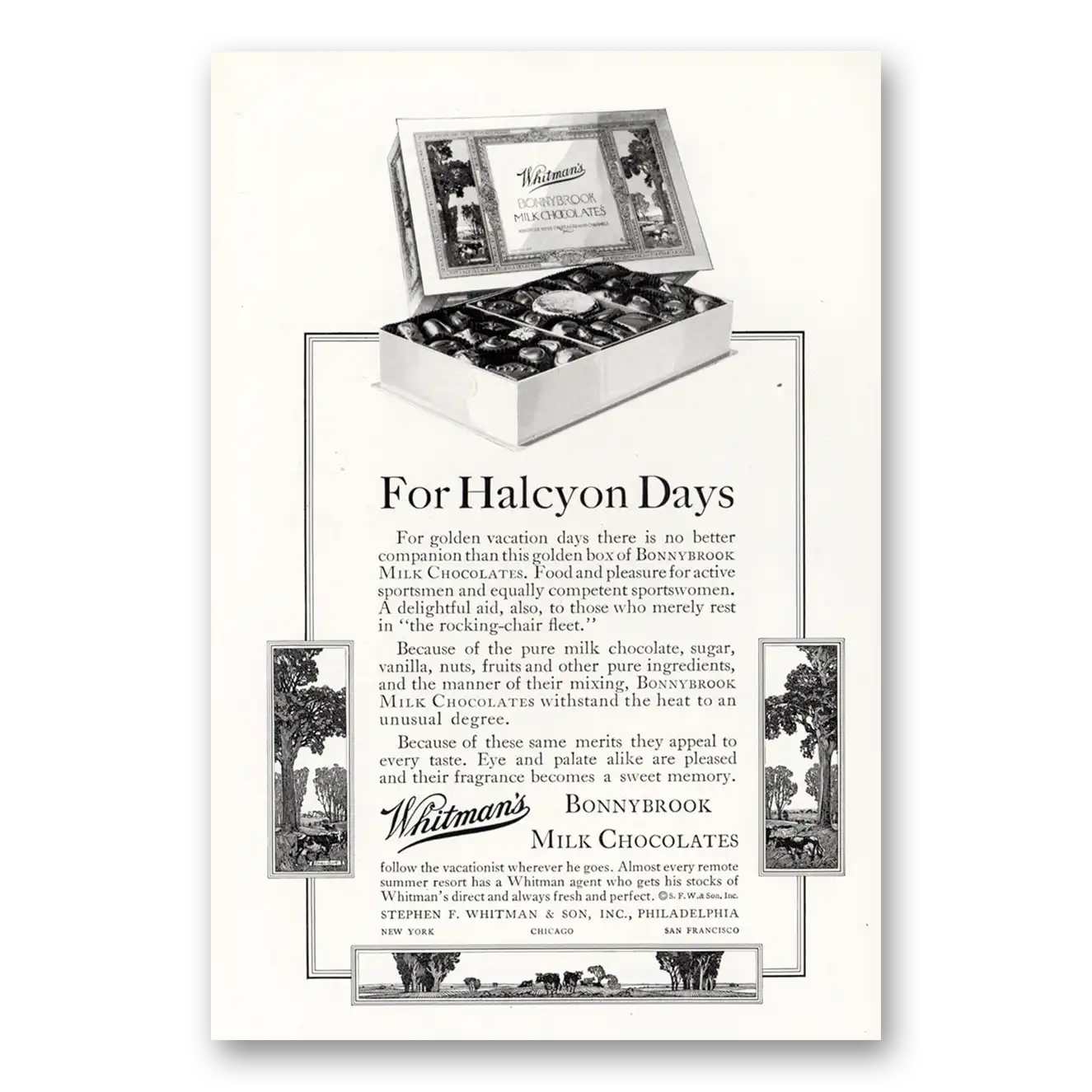 1929 Whitmans Chocolates Halcyon Days Vintage Magazine Print Ad