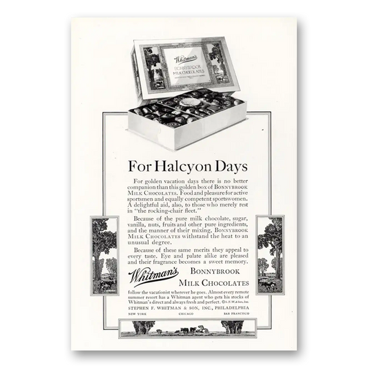 1929 Whitmans Chocolates Halcyon Days Vintage Magazine Print Ad