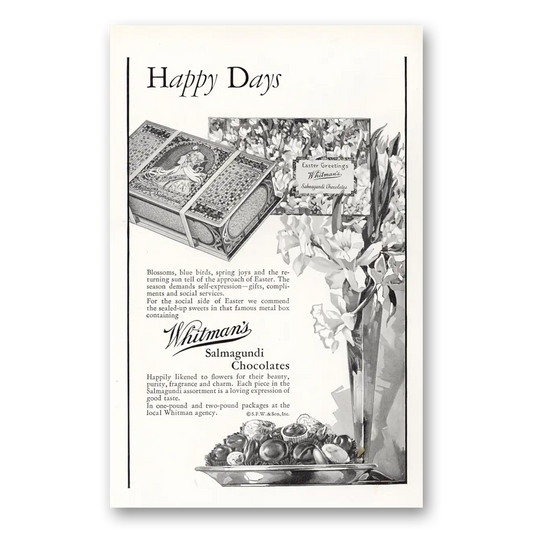 1929 Whitmans Chocolates Salmagundi Chocolates Happy Days Vintage Magazine Print Ad