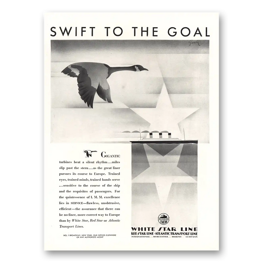 1929 White Star Line Swift to the Goal Vintage Magazine Print Ad