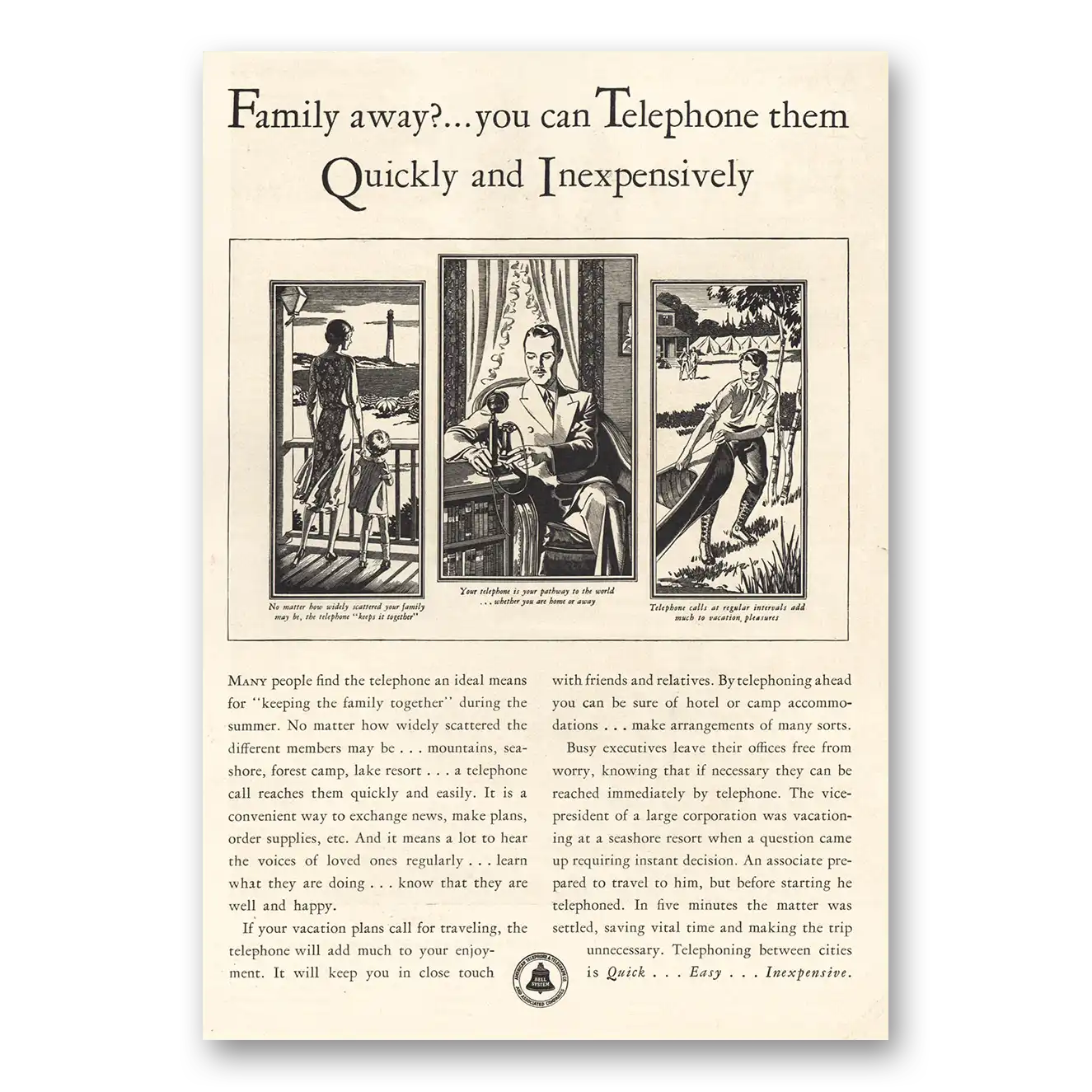 1930 American Telephone Far Away Vintage Magazine Print Ad