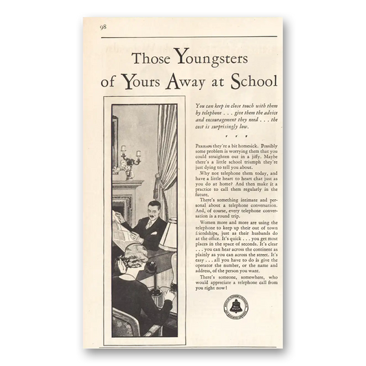 1930 American Telephone Youngsters of  Yours Away at School Vintage Magazine Print Ad