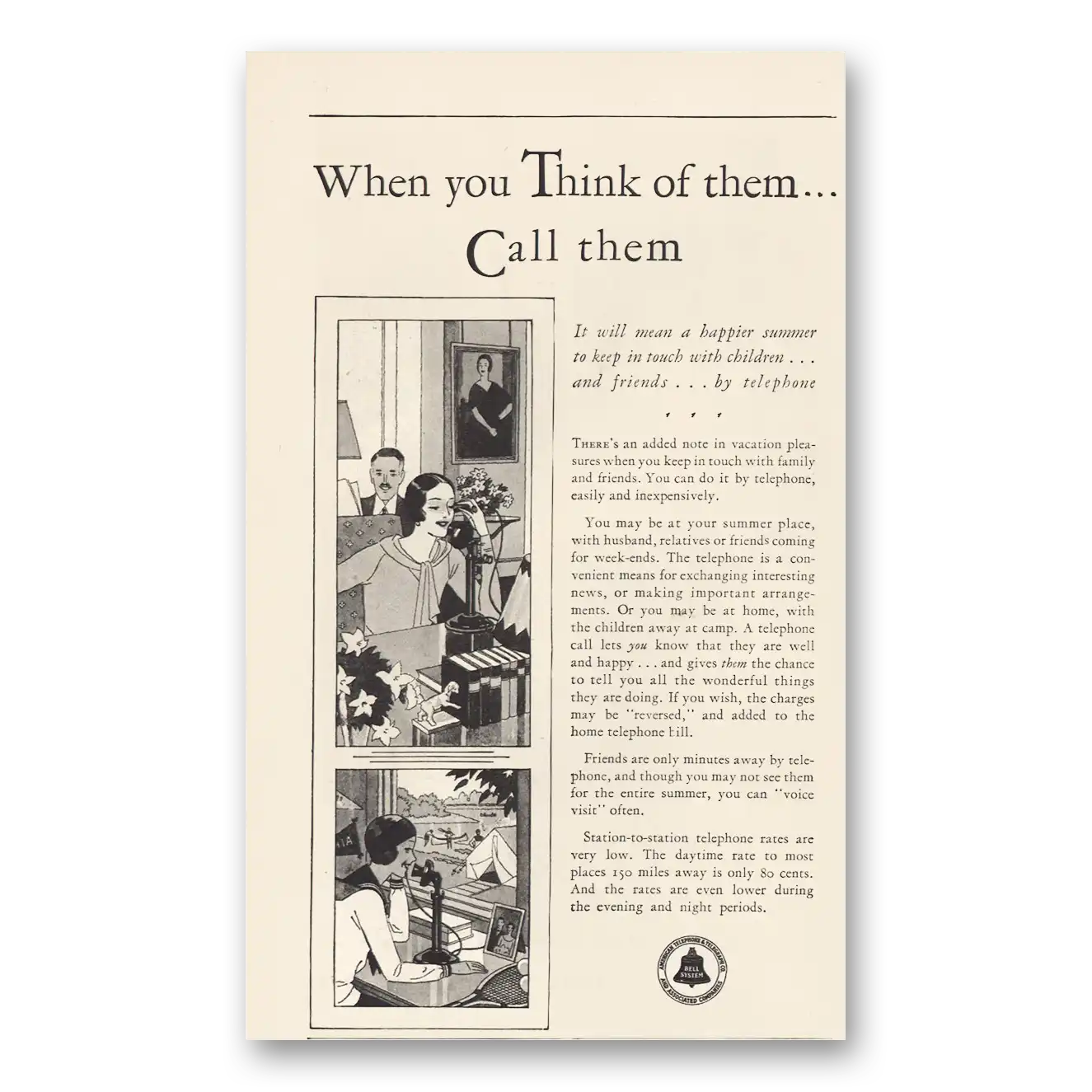 1930 American Telephone When You Think of Them Vintage Magazine Print Ad