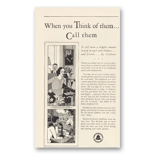 1930 American Telephone When You Think of Them Vintage Magazine Print Ad