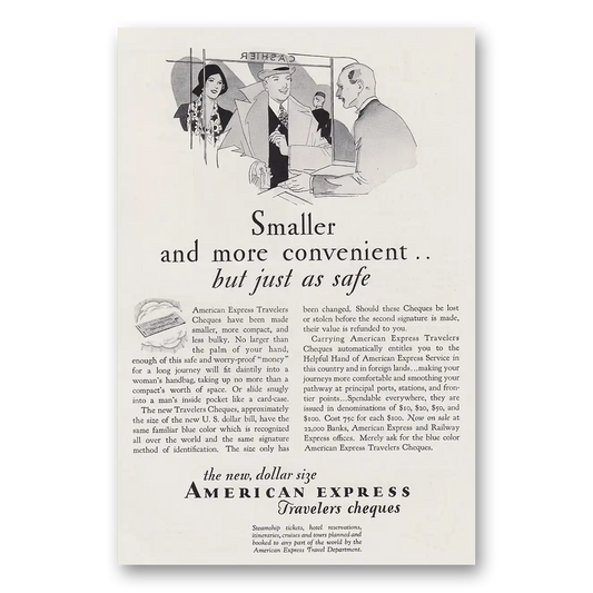 1930 American Express Travelers Cheques Smaller and More Convenient Vintage Magazine Print Ad