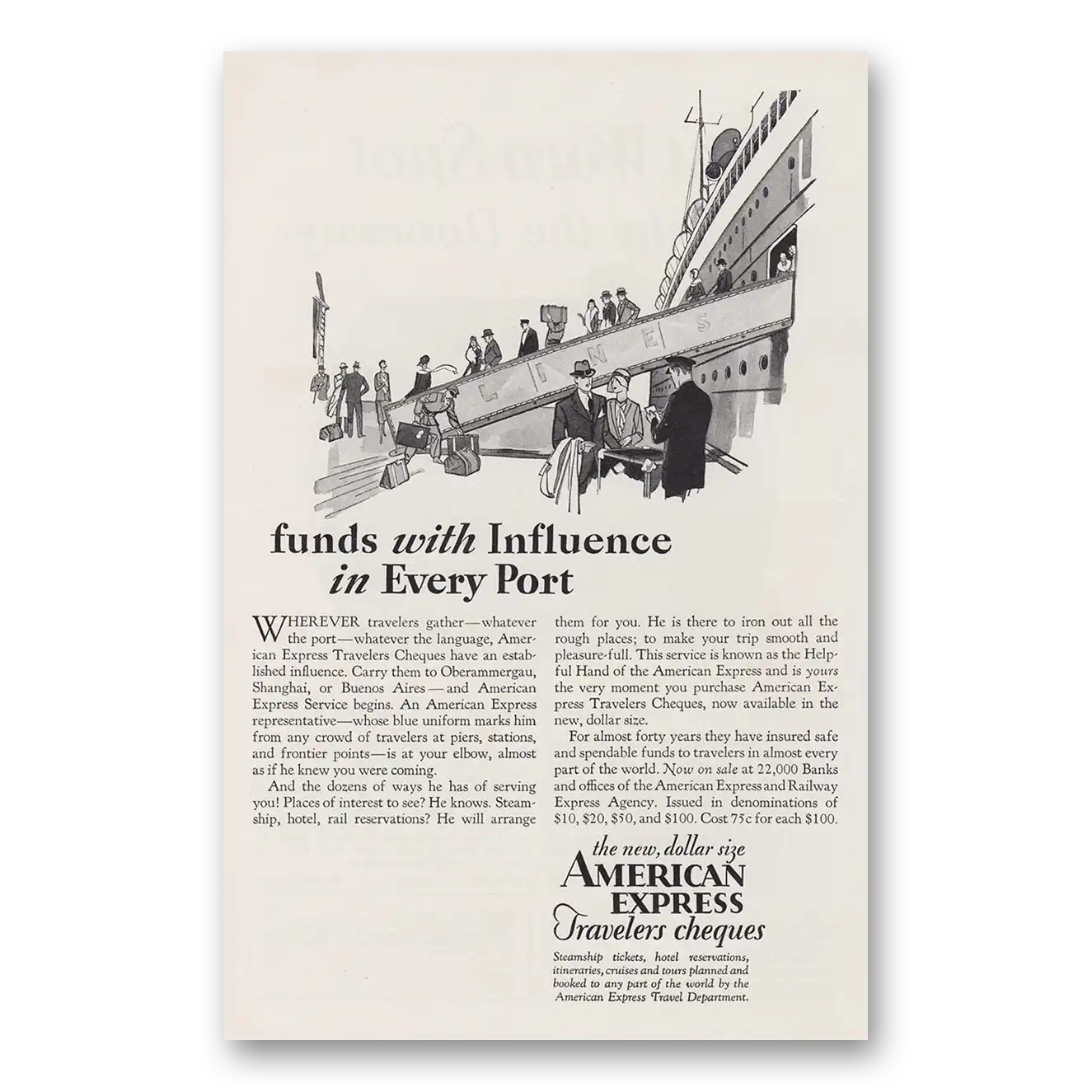 1930 American Express Funds With Influence In Every Port Vintage Magazine Print Ad