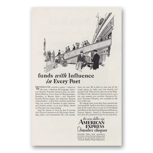 1930 American Express Funds With Influence In Every Port Vintage Magazine Print Ad